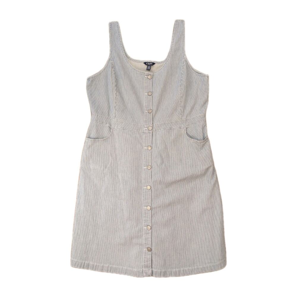 Chaps Tank Dress Seersucker Women's Size XL Blue White Striped Sleeveless Cotton